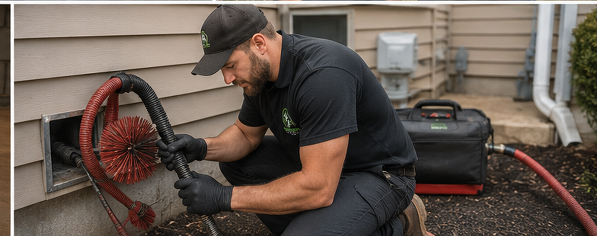 Meriden Duct Cleaning LLC technician performing exterior dryer vent cleaning in Meriden CT